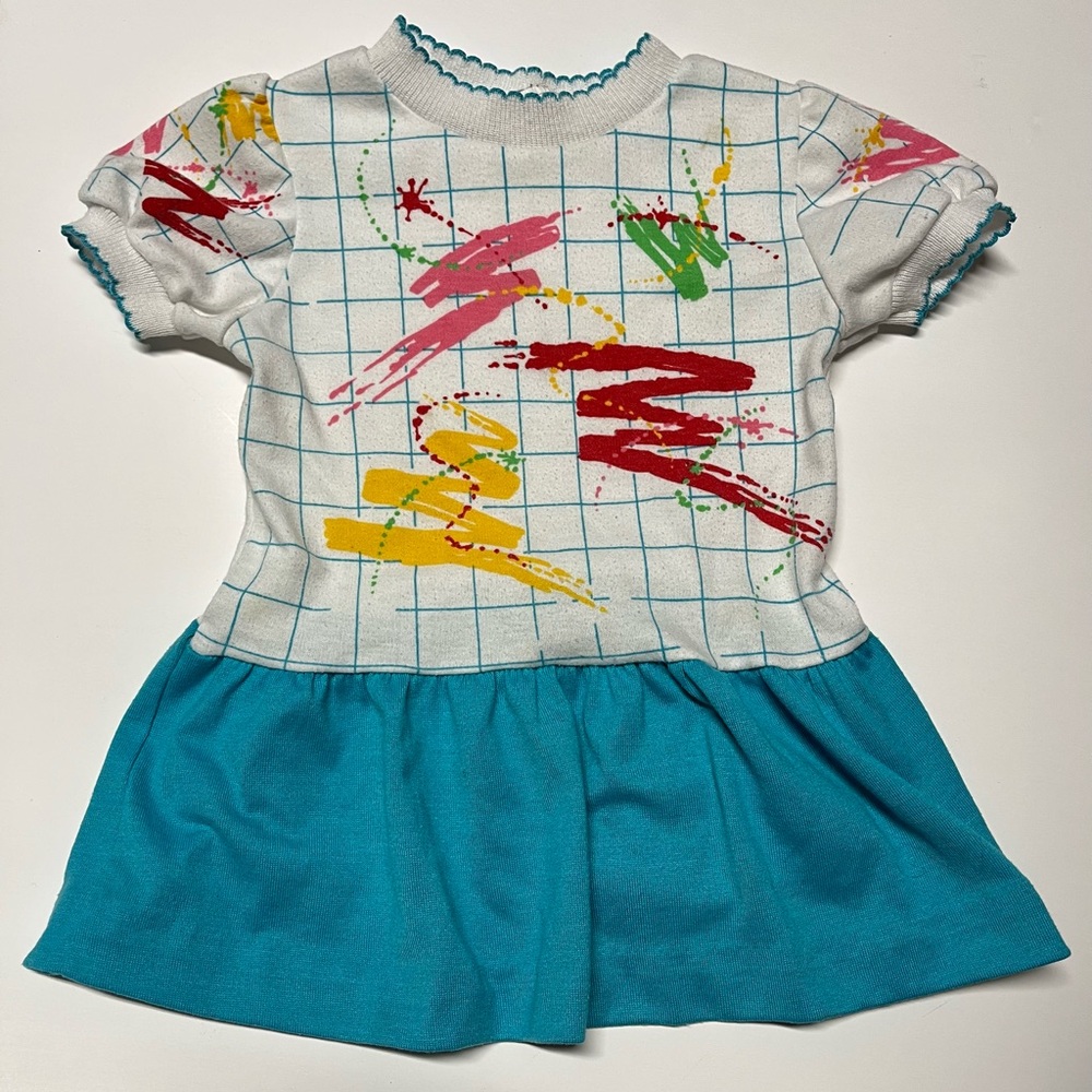 Vintage Healthtex Ruffle Tunic To Go Cup Zig Zag Design with Grid PinkTeal 2T